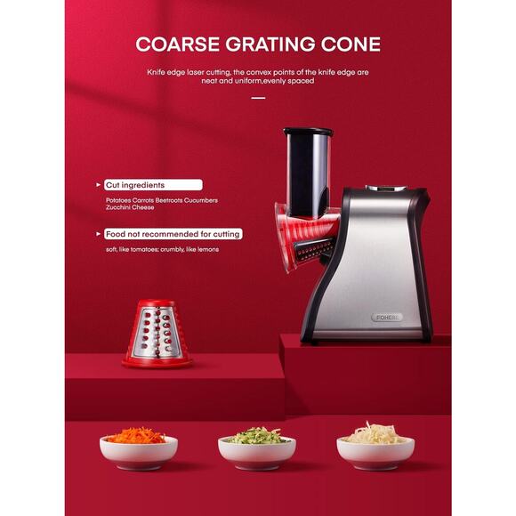 FOHERE Salad Maker Electric Cheese Grater & Slicer, One-Touch Control, BPA-Free - Picture 5 of 10